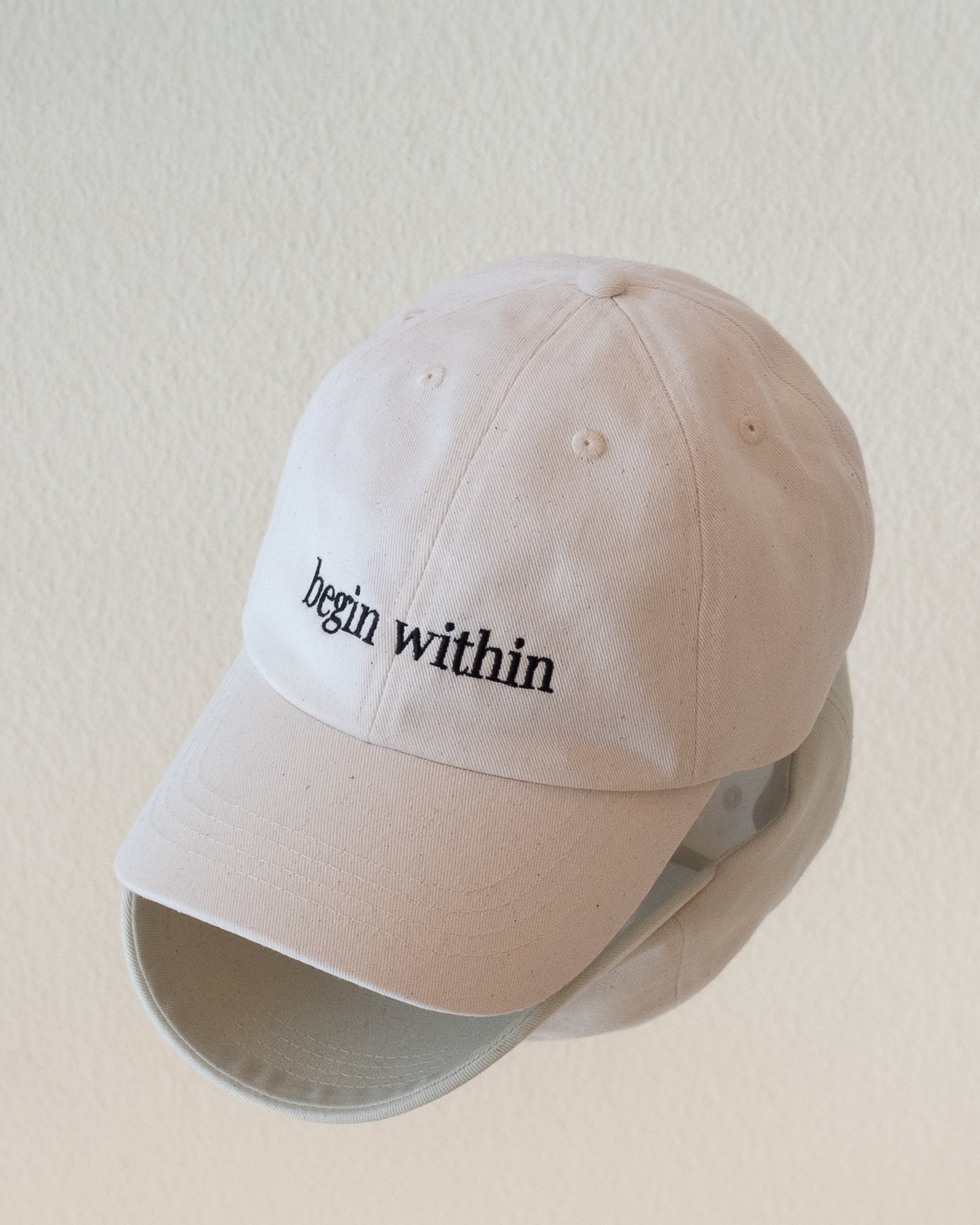 AVE dad cap in beige, front view, begin within embroidery